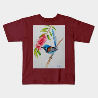 Beautiful Blue Wren - bird art - painting Kids T-Shirt